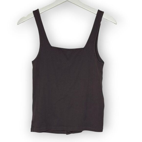 Sanctuary Brown Ribbed Button Up Square Neck Stretchy Tank Top Women’s Medium - Picture 3 of 10